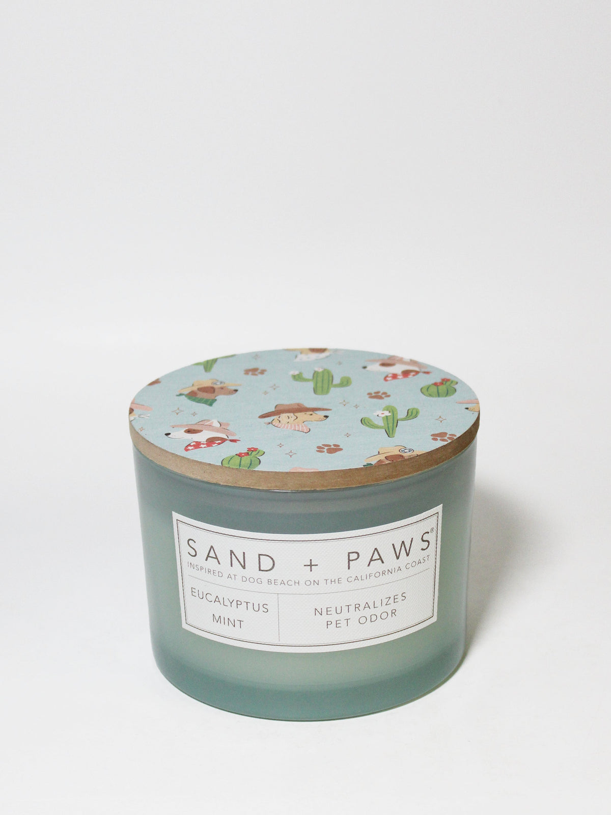 Premium Cozy Sand + Paws Eucalyptus Mint 12 oz scented candle