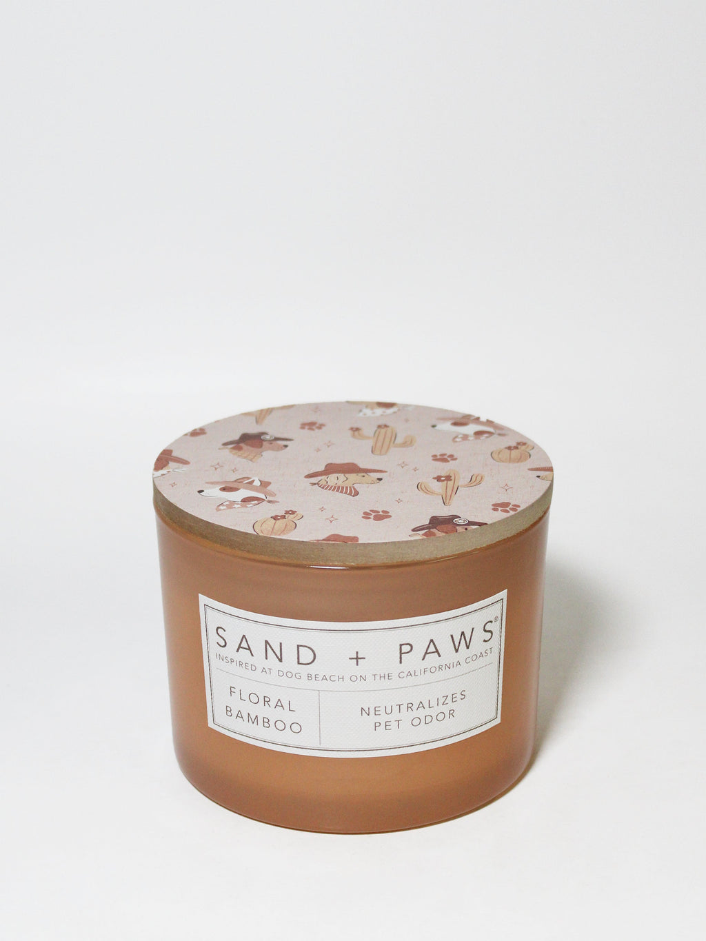Premium Cozy Sand + Paws Floral Bamboo 12 oz scented candle