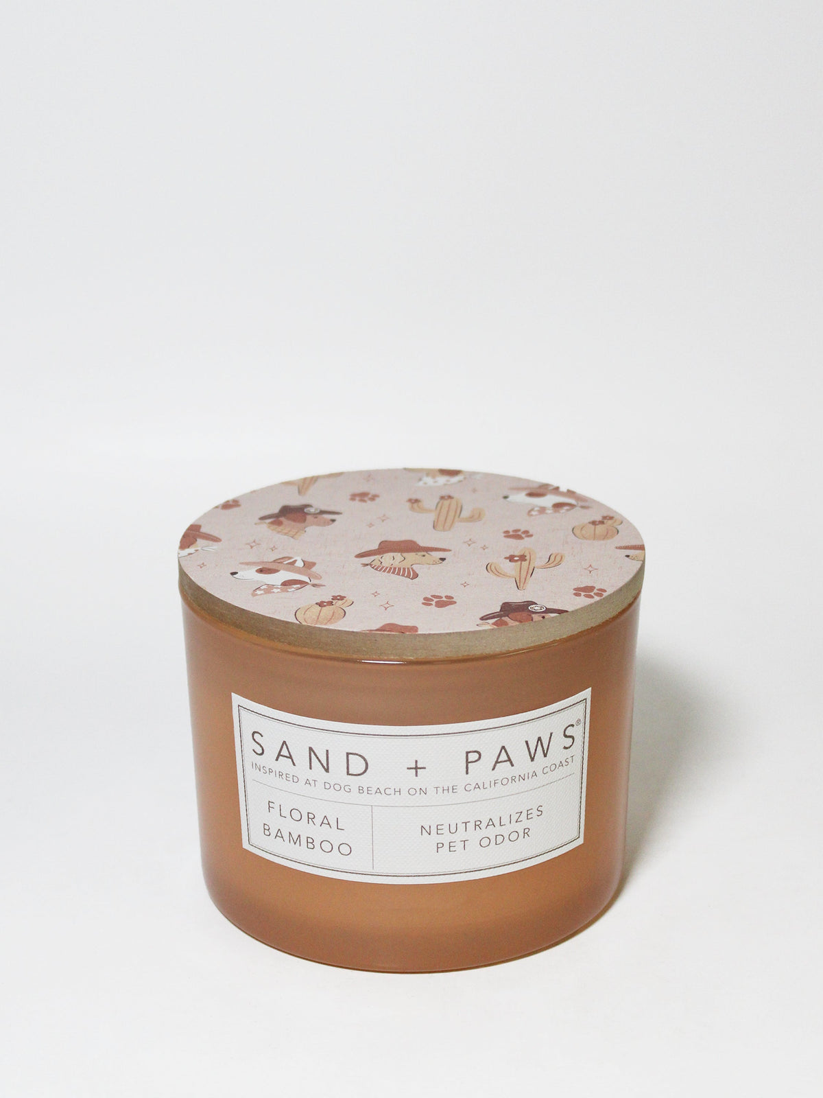 Premium Cozy Sand + Paws Floral Bamboo 12 oz scented candle
