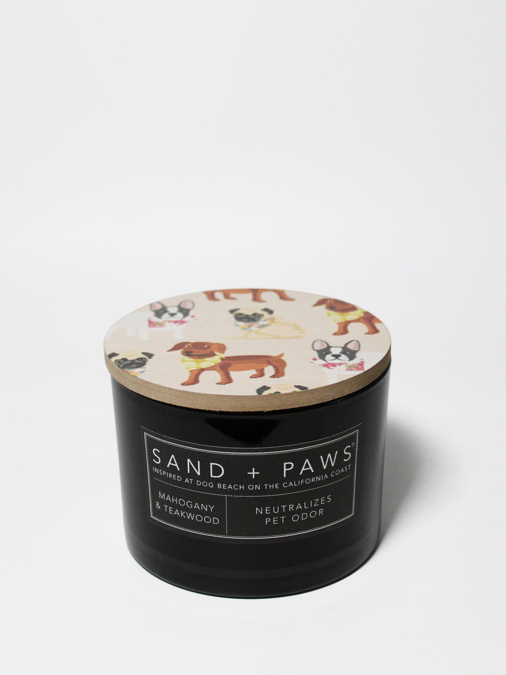 Premium Cozy Sand + Paws Mahogany & Teakwood 12 oz scented candle