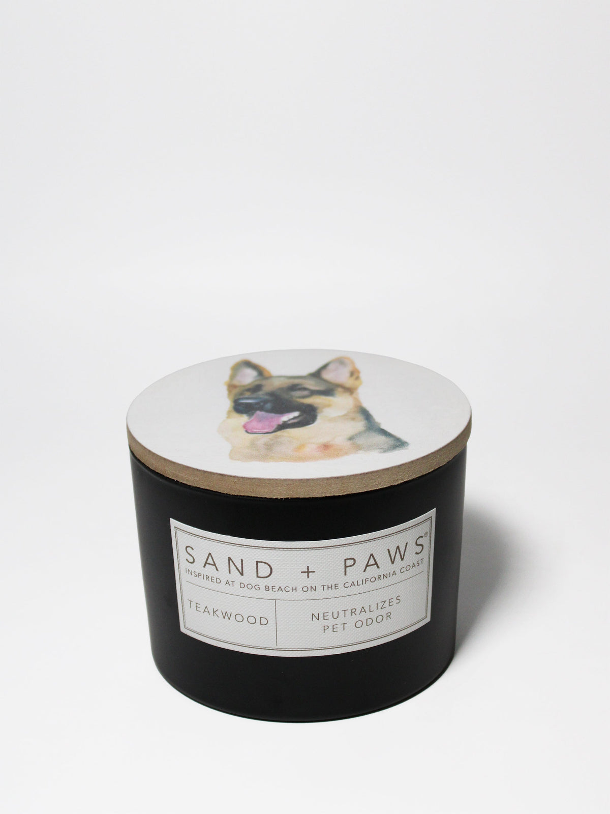 Premium Cozy Sand + Paws Teakwood 12 oz scented candle