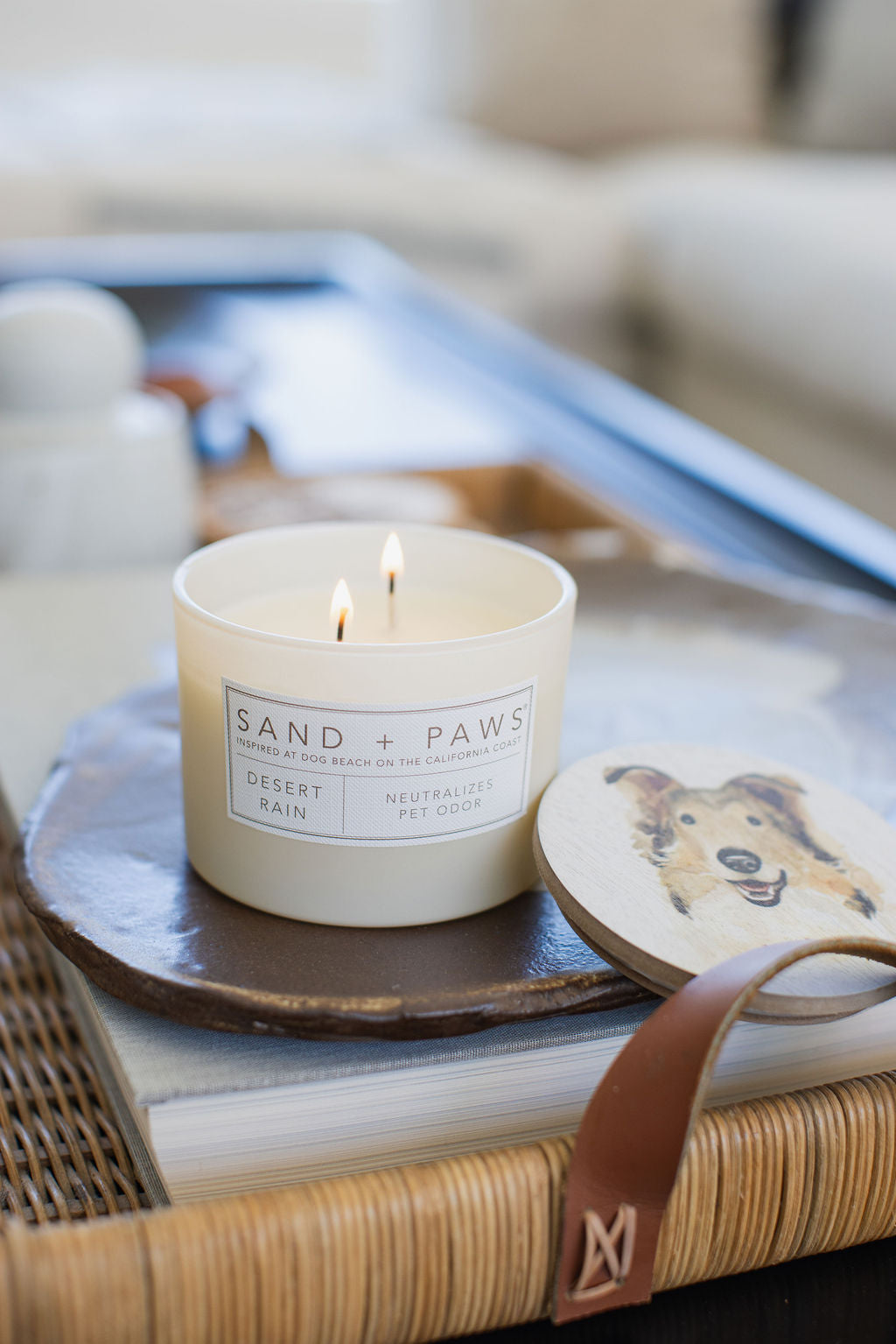 Premium Cozy Sand + Paws Desert Rain 12 oz scented candle