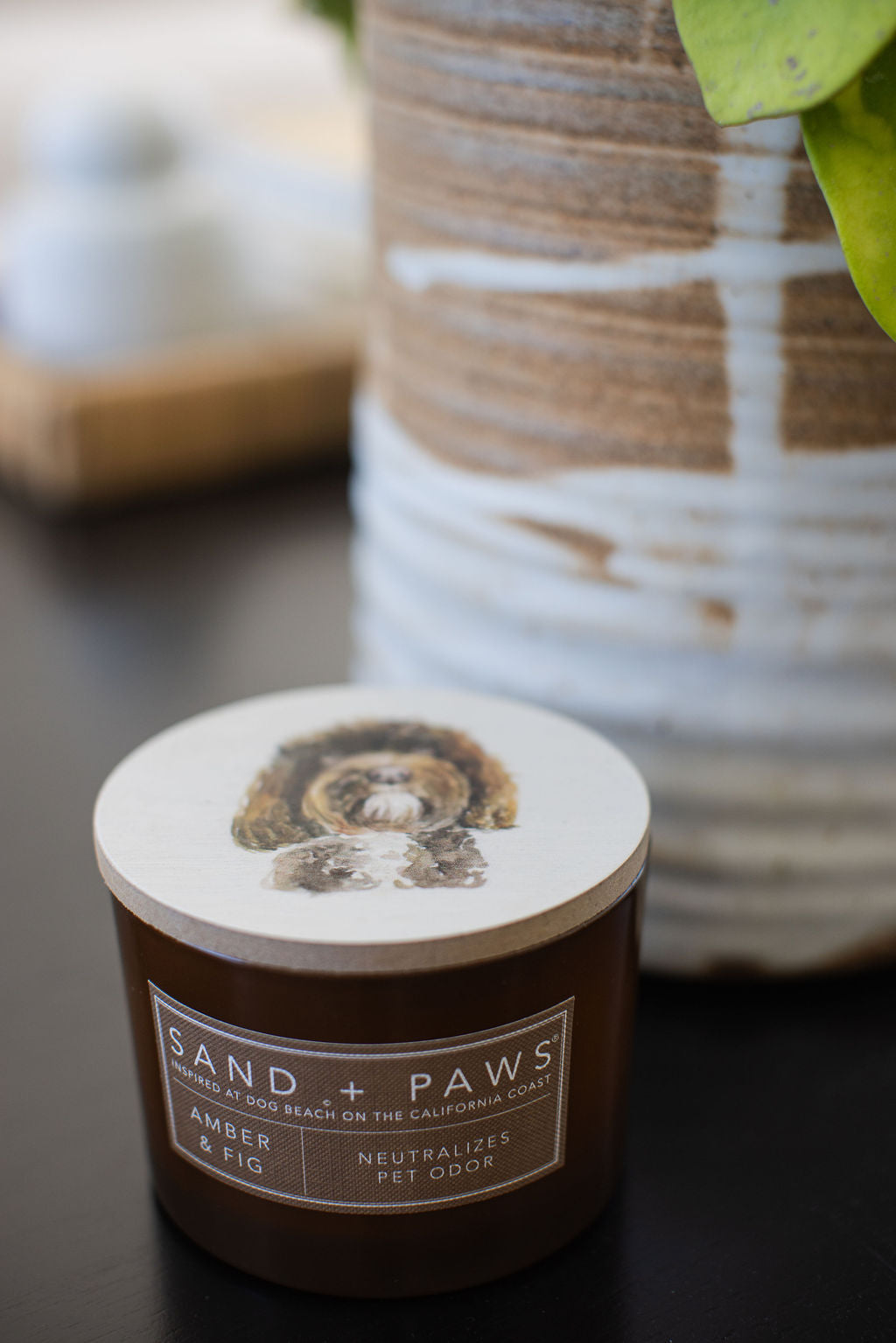 Premium Cozy Sand + Paws Amber & Fig 12 oz scented candle