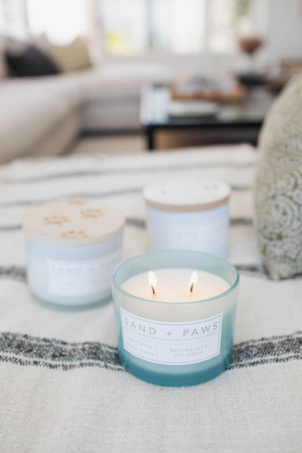 Premium Cozy Sand + Paws California Beach House 12 oz scented candle