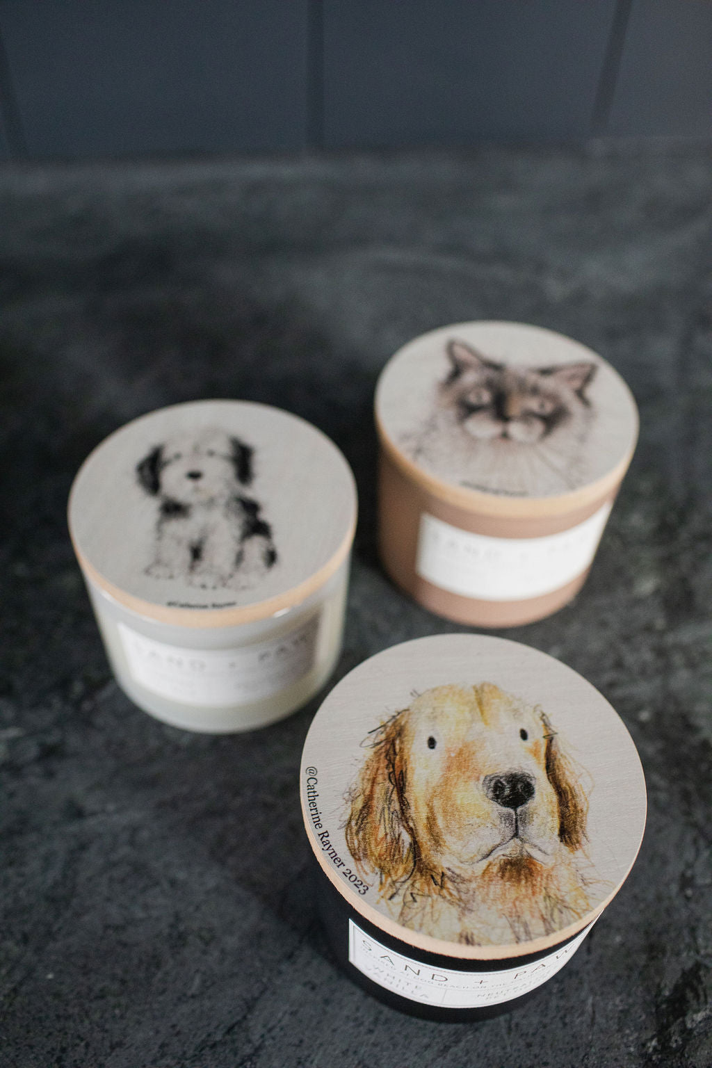 Premium Cozy Sand + Paws White Vanilla 12 oz scented candle