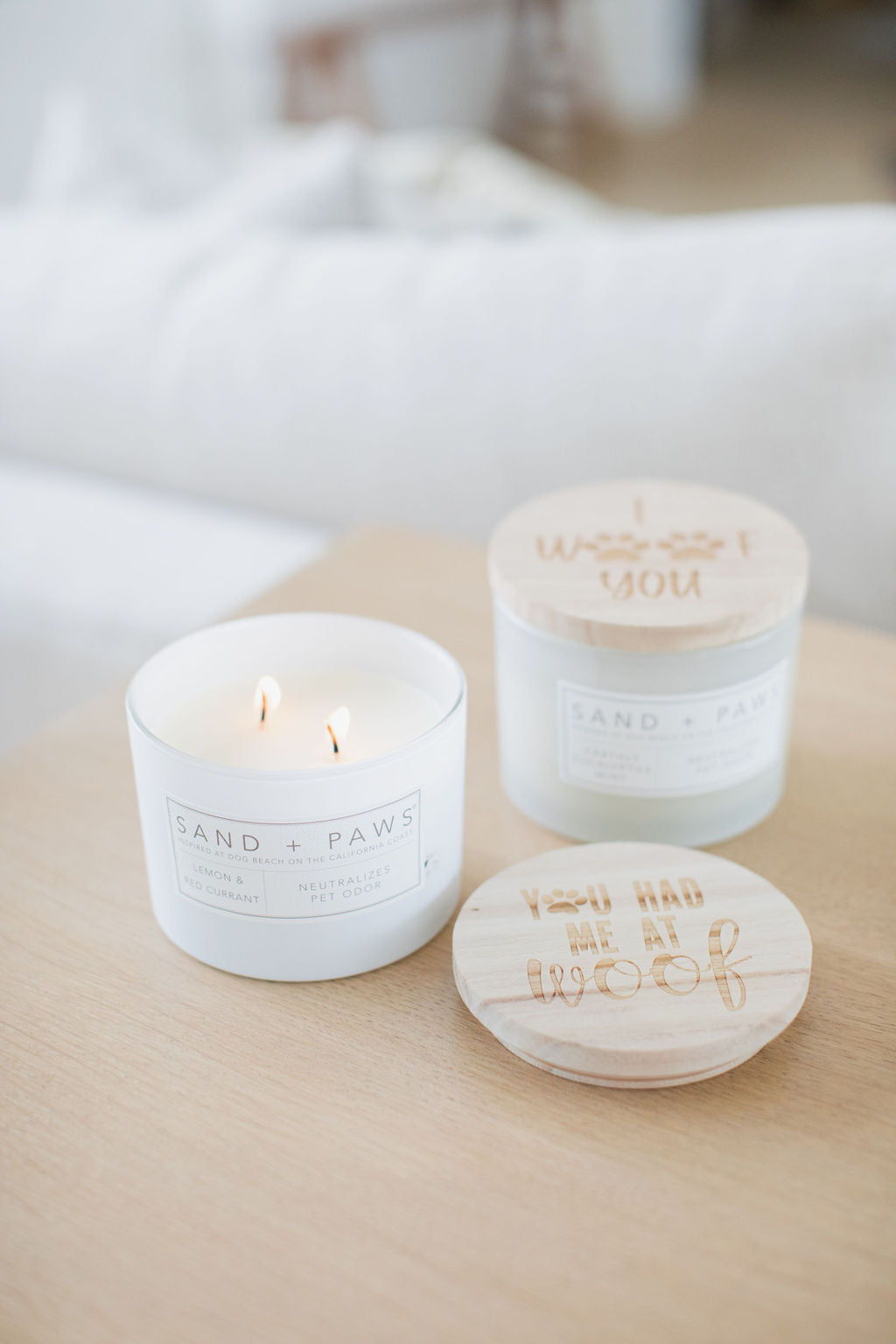 Premium Cozy Sand + Paws Lemon & Red Currant 12 oz scented candle