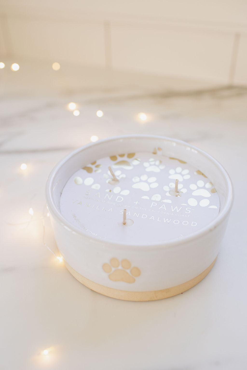 Premium Cozy Sand + Paws Vanilla Sandalwood 12 oz scented candle