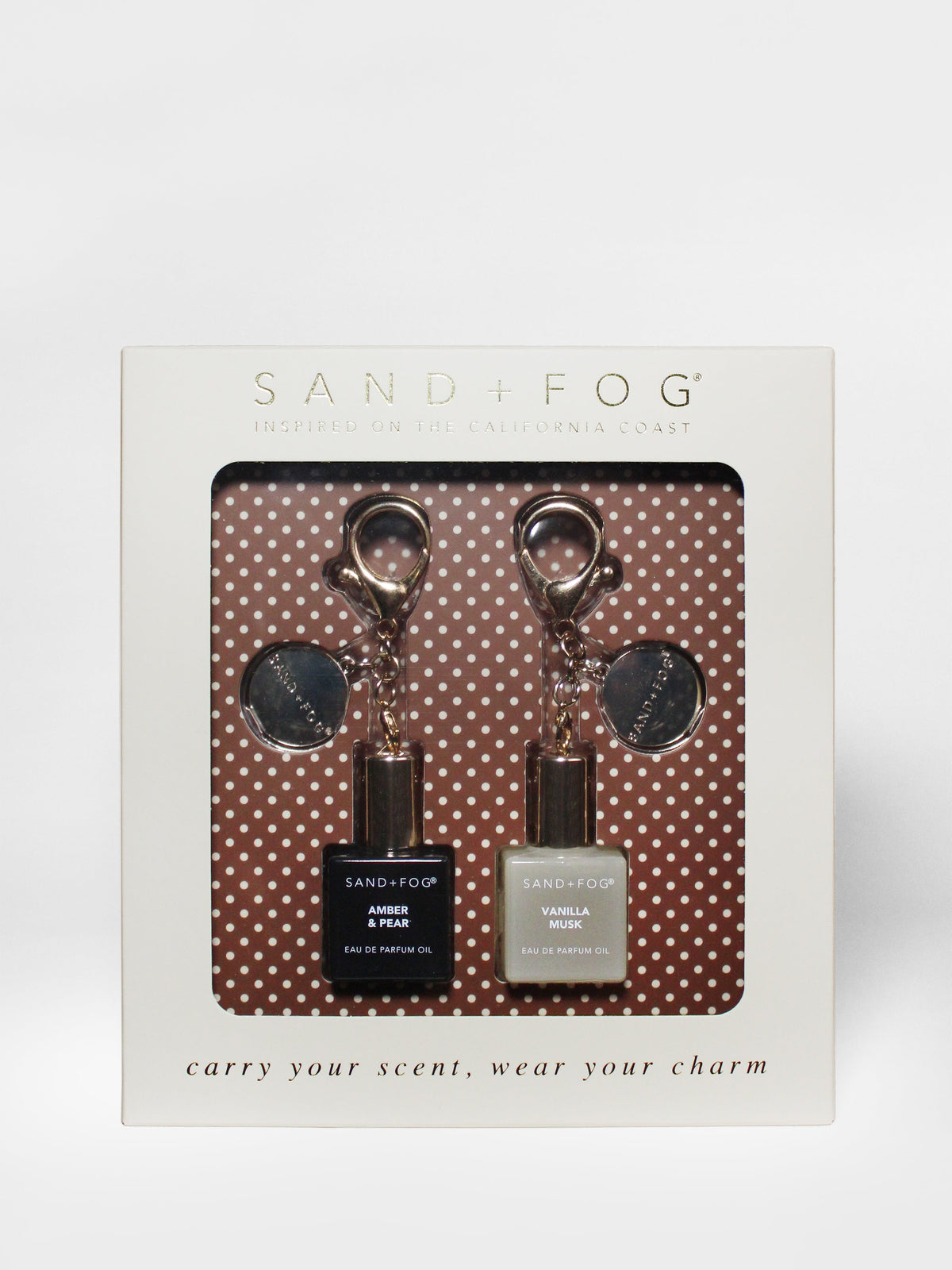 Luxury Signature Bag Charm Perfume Oil Rollerball Set - Amber & Pear + Vanilla Musk