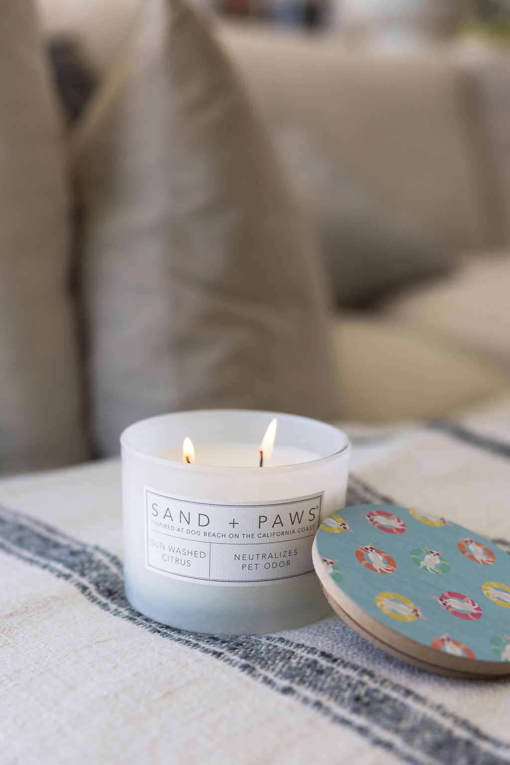 Premium Cozy Sand + Paws Sun Washed Citrus 12 oz scented candle