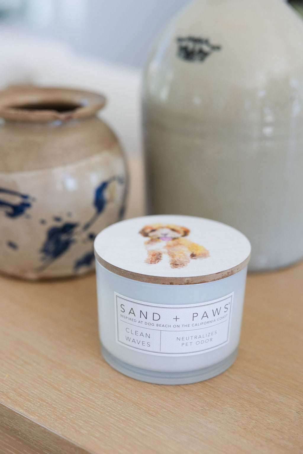 Premium Cozy Sand + Paws Clean Waves 12 oz scented candle